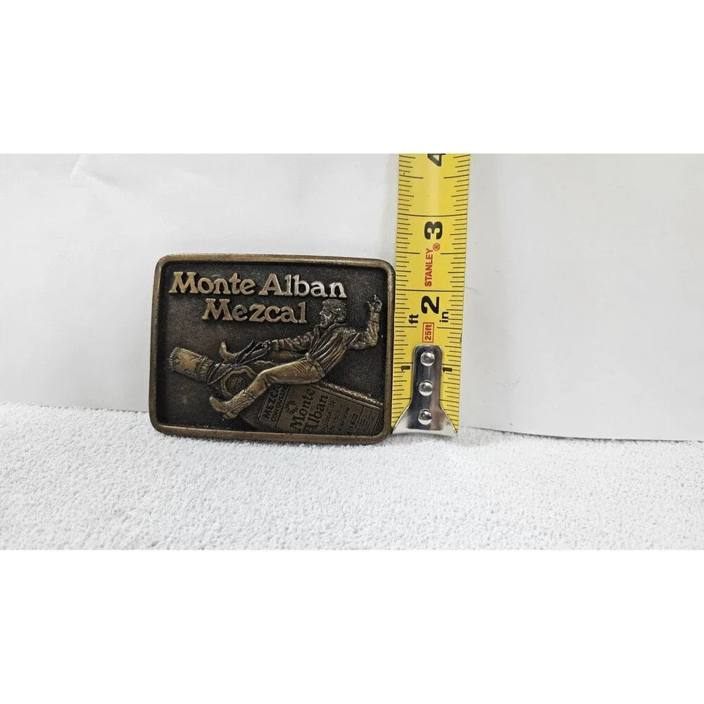 Vintage Monte Alban Mezcal Belt Buckle Gold Tone Metal Barton Brands Chicago